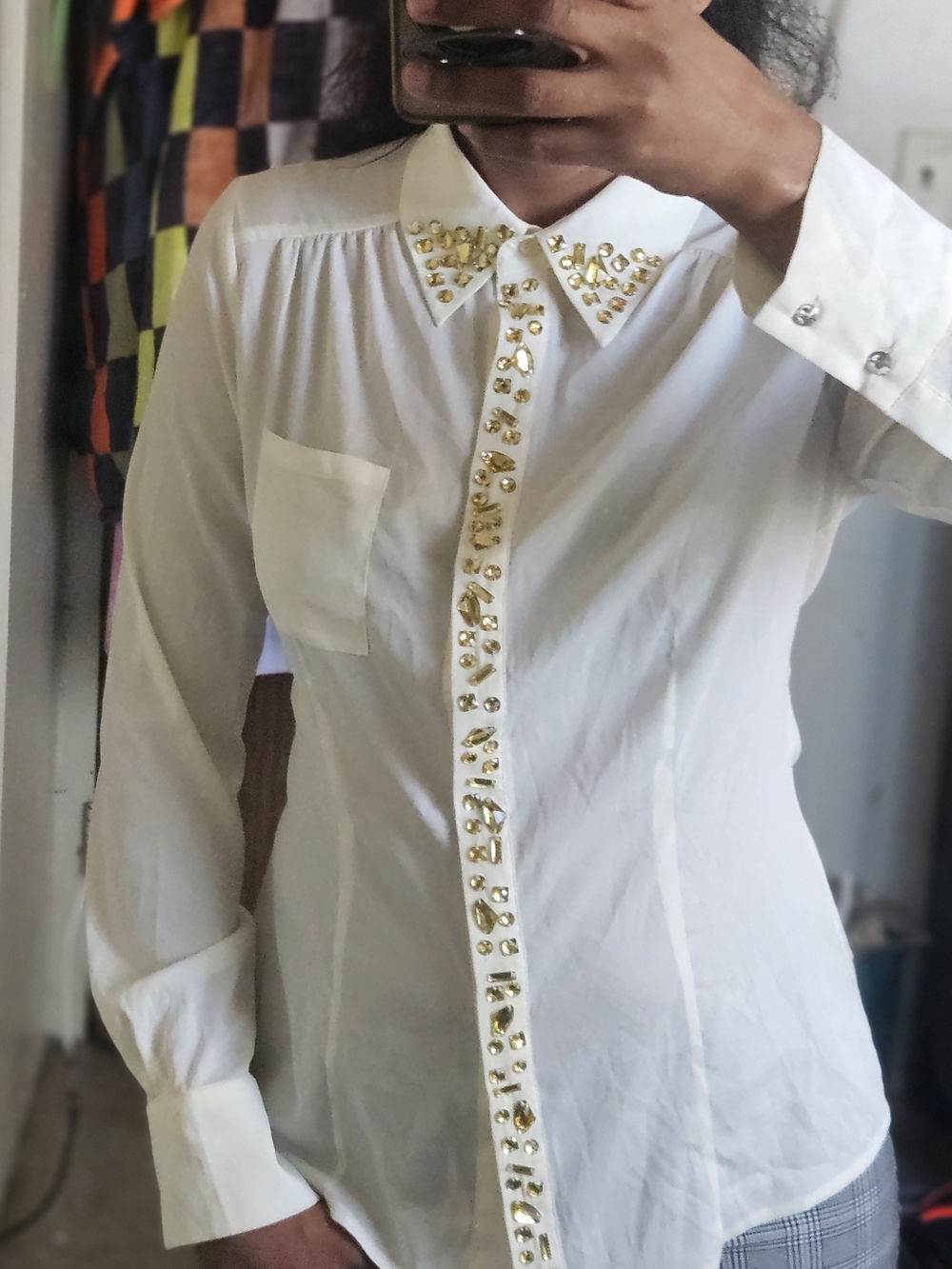 Arden B White Dress Shirt with Gold Stud Accents